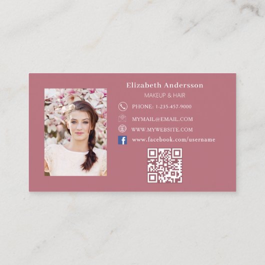 Roos gouden foto qr code Facebook icoon Visitekaartje (Achterkant)