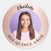 Roos gouden foto Quinceanera Mis Quince Años Ronde Sticker (Voorkant)