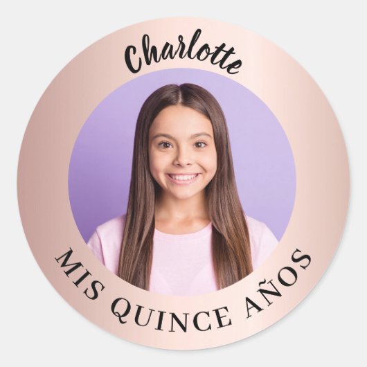 Roos gouden foto Quinceanera Mis Quince Años Ronde Sticker (Voorkant)