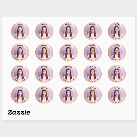 Roos gouden foto Quinceanera Ronde Sticker (Vel)