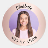 Roos gouden foto Quinceanera Ronde Sticker (Voorkant)