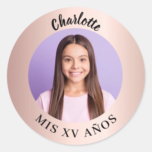 Roos gouden foto Quinceanera Ronde Sticker (Voorkant)
