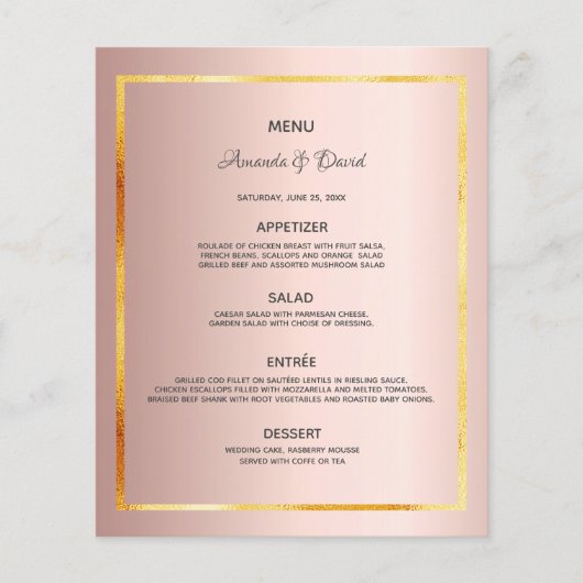 Roos gouden foto van het huwelijksmenu ons verhaal (Voorkant)