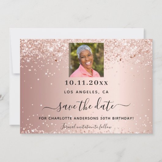 Roos gouden foto verjaardag save the date (Voorkant)