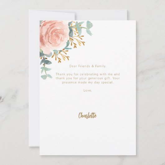 Roos gouden foto Vrijgezellenfeest dank u kaart (Achterkant)