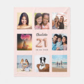 Roos gouden fotocollage naam 21e verjaardag fleece deken (Voorkant)