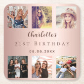 Roos gouden fotocollage verjaardagsfeestje kartonnen onderzetters (Voorkant)