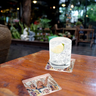 Roos gouden fotocollage verjaardagsfeestje kartonnen onderzetters