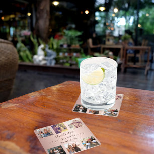 Roos gouden fotocollage verjaardagsfeestje kartonnen onderzetters