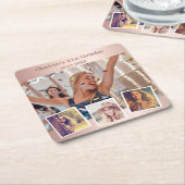 Roos gouden fotocollage verjaardagsfeestje kartonnen onderzetters (Schuin)