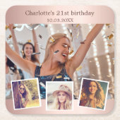 Roos gouden fotocollage verjaardagsfeestje kartonnen onderzetters (Voorkant)