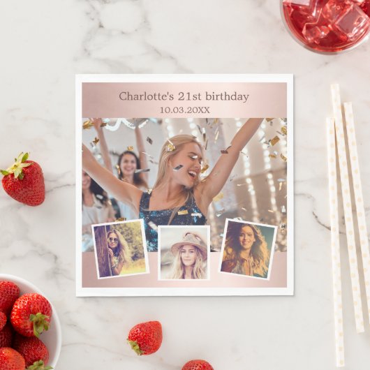 Roos gouden fotocollage verjaardagsfeestje servet (Insitu)