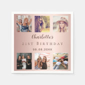 Roos gouden fotocollage verjaardagsfeestje servet (Voorkant)