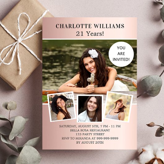 Roos gouden foto's collage luxe op jaardag kaart