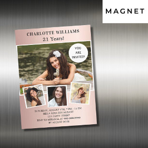 Roos gouden foto's collage luxe op jaardag magnetische uitnodiging