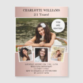 Roos gouden foto's collage luxe op jaardag magnetische uitnodiging (Voorkant)