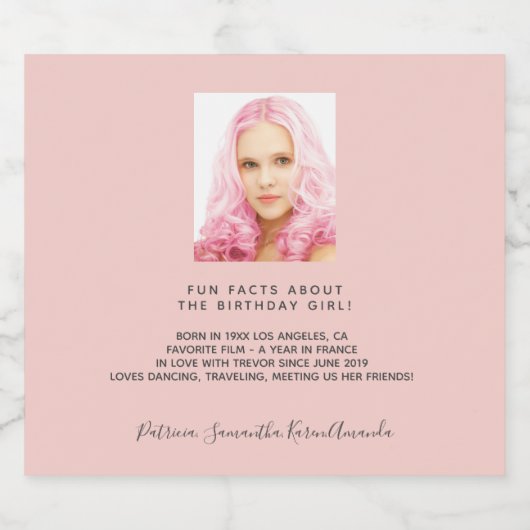 Roos gouden foto's op feestdag biografie sparkling wijnetiket (Enkel label)