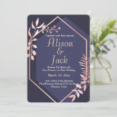 Roos gouden geometrisch lijst marineblauw bruiloft kaart (Staand voorkant)