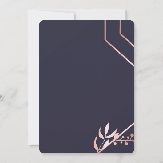 Roos gouden geometrisch lijst marineblauw bruiloft kaart (Achterkant)