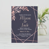 Roos gouden geometrisch lijst marineblauw bruiloft kaart (Staand voorkant)