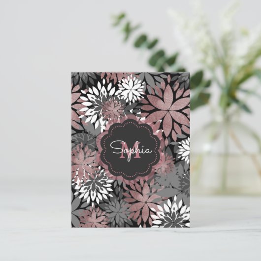  Roos gouden geometrische bloemenillustratie Briefkaart (Staand voorkant)