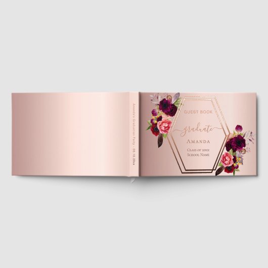 Roos gouden geometrische bordeauxrode bloemen Afst Gastenboek (Volledig)