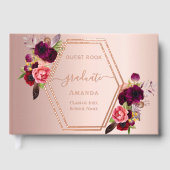 Roos gouden geometrische bordeauxrode bloemen Afst Gastenboek (Voorkant)