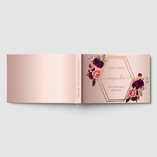 Roos gouden geometrische bordeauxrode bloemen Verj Gastenboek (Volledig)
