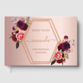 Roos gouden geometrische bordeauxrode bloemen Verj Gastenboek (Voorkant)