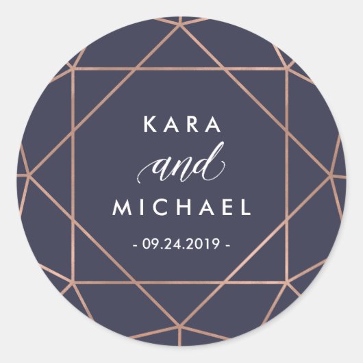 Roos gouden geometrische diamant | Midnight Blue Ronde Sticker (Voorkant)