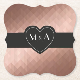 Roos gouden gepersonaliseerde paren monogrammen in kartonnen onderzetters