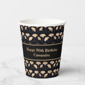 Roos gouden ginko bladeren 50e verjaardag geperson papieren bekers (Voorkant)