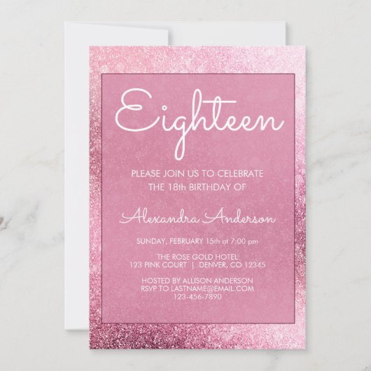 Roos Gouden Girly Glitter Sparkle 18e Verjaardag Kaart (Voorkant)