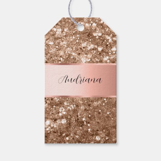 Roos Gouden Glam Chunky Glitter Naam Cadeaulabel (Voorkant)