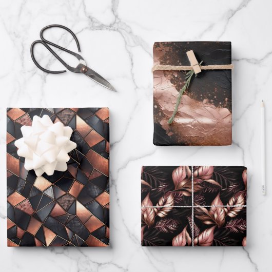 Roos Gouden Glam en Zwart Inpakpapier Vel (Voorkant)