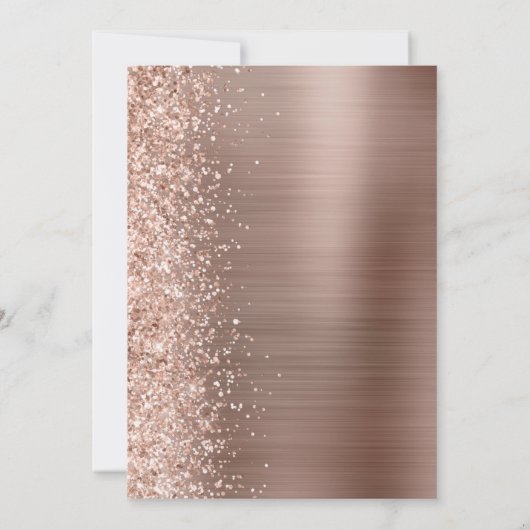 Roos Gouden Glam Geborsteld Metaal Glitter Bruilof Kaart (Achterkant)
