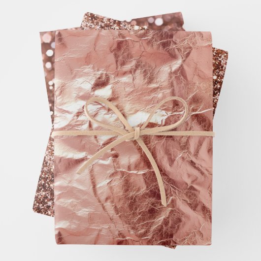 Roos Gouden Glam Glitter Inpakpapier Vel (In situ)