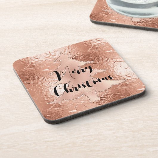 Roos Gouden Glam Glitter Kerstboom Bier Onderzetter (Linkerzijde)