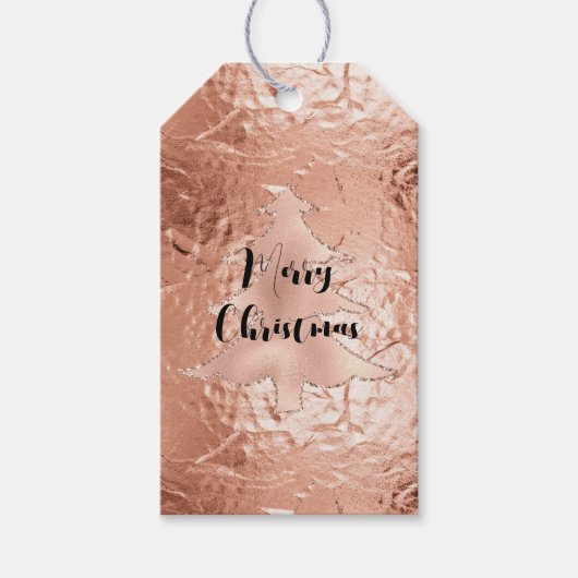 Roos Gouden Glam Glitter Kerstboom Cadeaulabel (Voorkant)