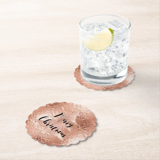 Roos Gouden Glam Glitter Kerstboom Kartonnen Onderzetters (Insitu)