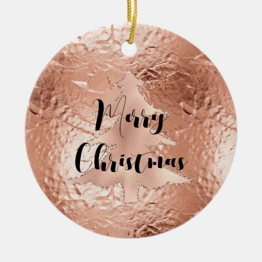 Roos Gouden Glam Glitter Kerstboom Keramisch Ornament (Voorkant)