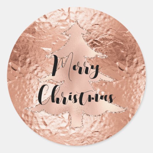 Roos Gouden Glam Glitter Kerstboom Ronde Sticker (Voorkant)