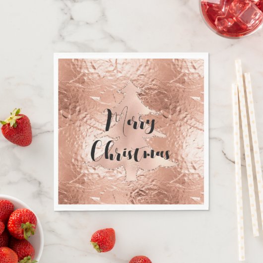 Roos Gouden Glam Glitter Kerstboom Servet (Insitu)