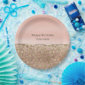 Roos Gouden Glam Glitter Luipaard Papieren Bordje (Feest)