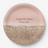 Roos Gouden Glam Glitter Luipaard Papieren Bordje (Voorkant)