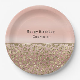 Roos Gouden Glam Glitter Luipaard Papieren Bordje