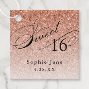 Roos Gouden Glam Glitter Sweet 16 Gepersonaliseerd Bedankjes Labels