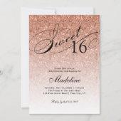 Roos Gouden Glam Glitter Sweet 16 Invitation Kaart (Voorkant)