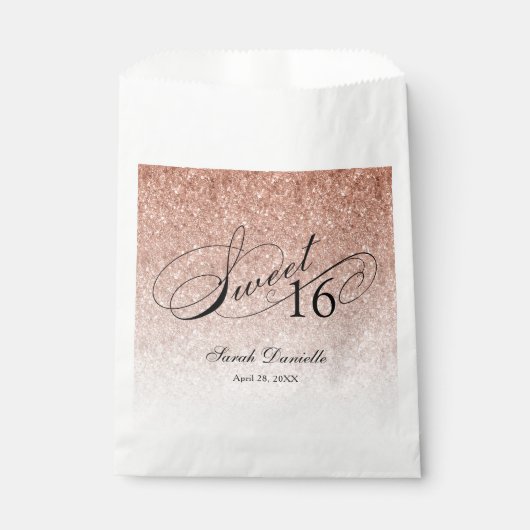 Roos Gouden Glam Glitter Sweet 16 Script Aangepast Bedankzakje (Voorkant)