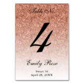 Roos Gouden Glam Glitter Tafelnummer Kaart (Voorkant)